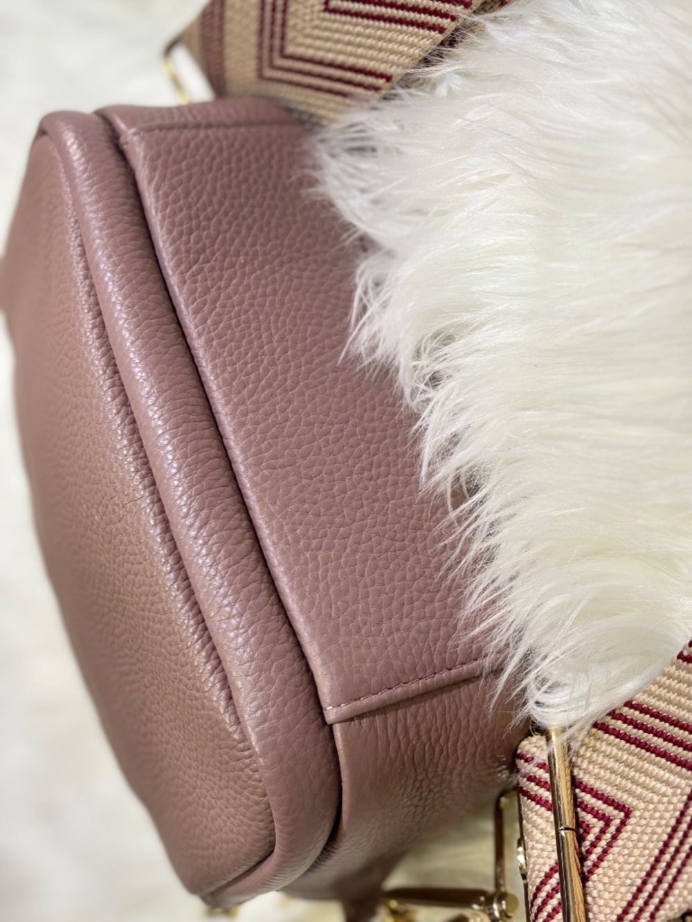 NWOT [Pom Pom · London] Leather Tan & Gold Chevron Crossbody Bag | Mauve Purse - Picture 12 of 16